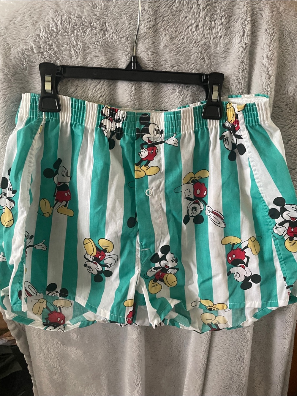 Hanes Striped Boxer Shorts - Teal & White with Mickey Accent
